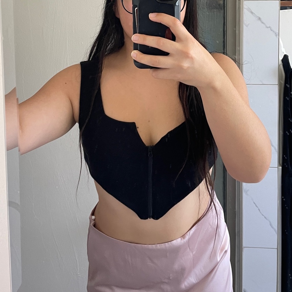 Aster Zipper Front Corset Crop Top Black (S/M)